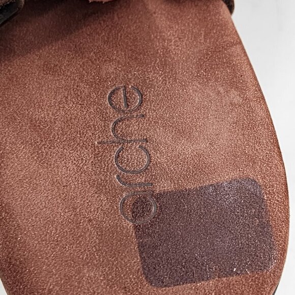 ARCHE Enexor Caged Brown Nubuck Peep Toe Wedge Heel Slingback Sandals - Picture 8 of 9